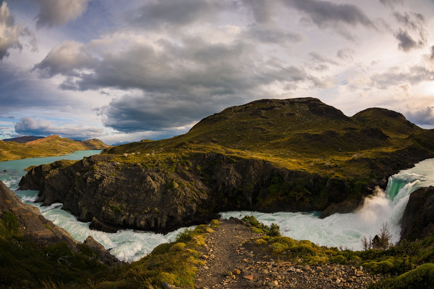 Single shot panorama of the Salto Grande waterfall in Torres del Paine NP. Nikon D810. ISO64, f/5.6, 15mm, 1/400 sec., Nikon Nikkor 8-15mm Fisheye Sample Photos