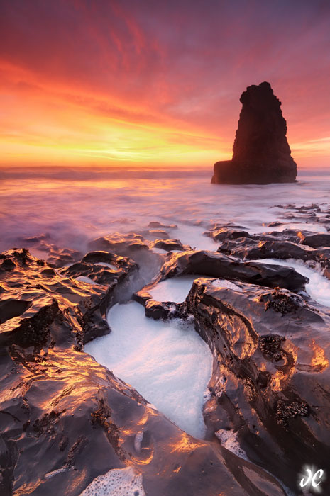 Davenport Main Beach Seastack at sunset, Davenport, California