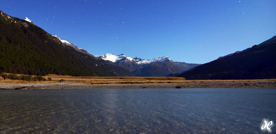 Rees Valley, Glenorchy, South Island, New Zealand by moonlight