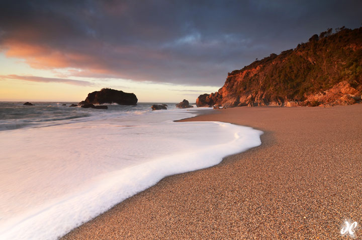 Sunset at Barry's Beach, West Coast, South Island, New Zealand