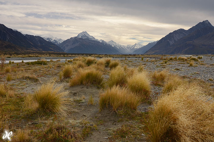 Tasman River and Southern Alps Panorama, Mt Cook National Park