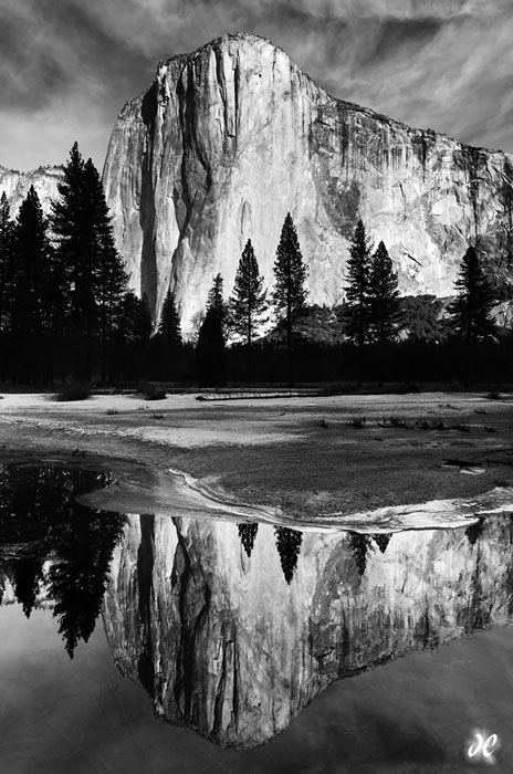 El Capitan reflected in the Merced River in winter, Yosemite National Park