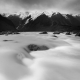 Hooker River, Mt. Cook National Park, South Island, New Zealand (black and white)