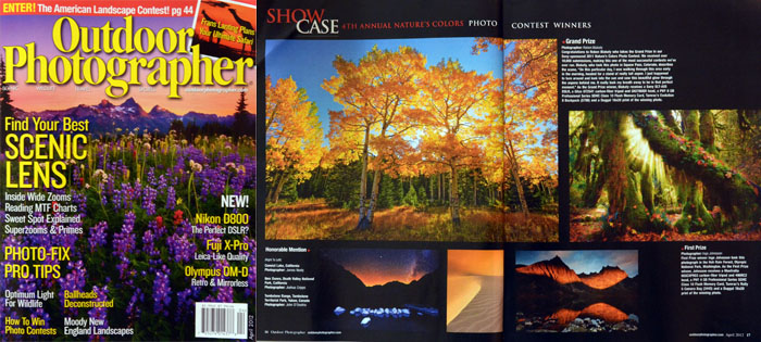 Outdoor Photographer Magazine, Honorable Mention, Nature's Colors Contest, April 2011