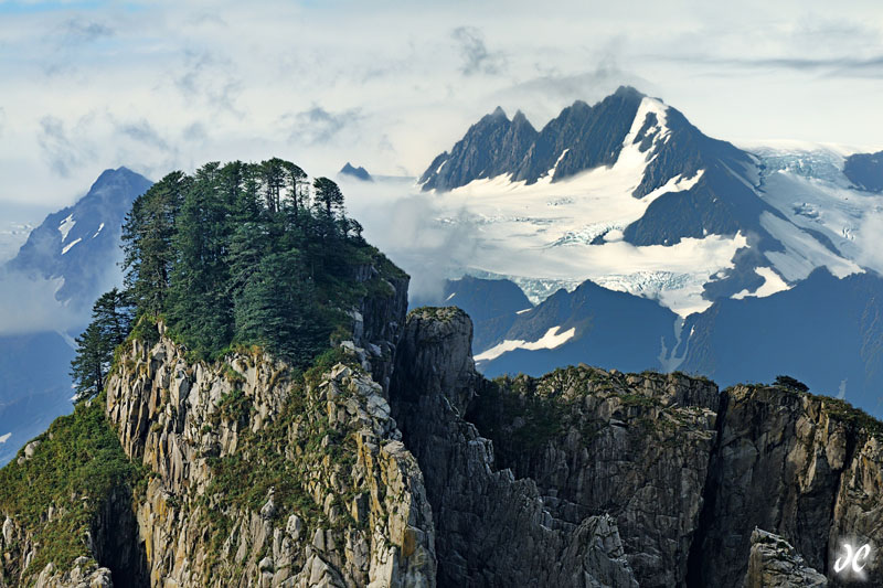 Chiswell Islands and jagged mountains in Resurrection Bay, Seward, Alaska