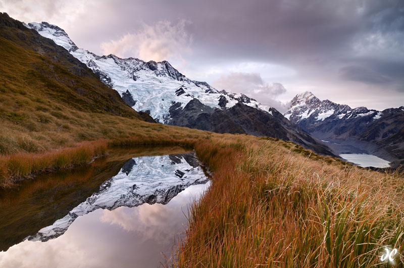 Sealy Tarns, Mt. Sefton, and Mt. Cook, Aoraki National Park, South Island, New Zealand