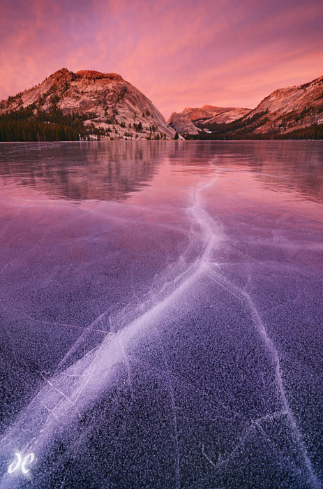 Frozen Tenaya Lake sunset, Yosemite National Park