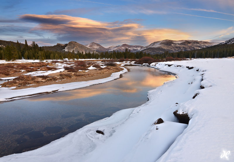 Tuolumne River and Tuolumne Meadows in winter, Yosemite National Park