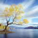 Lake Wanaka willow in fall color, South Island New Zealand