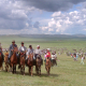 Mongolian horse riders in the steppe
