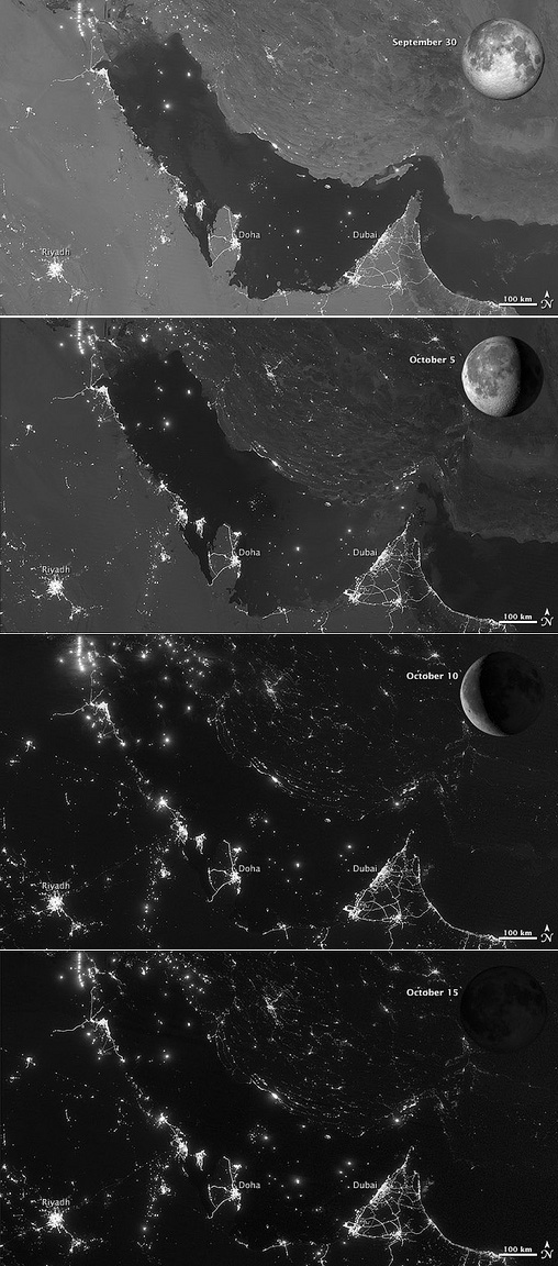 NASA's Black Marble photos: Moon Phases over Persian Gulf