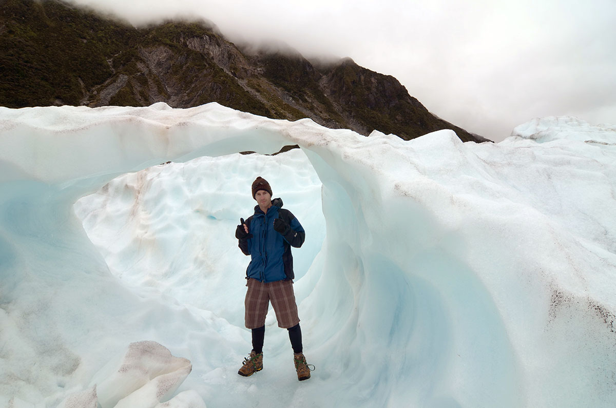 Ice arch in the Fox Glacier, New Zealand