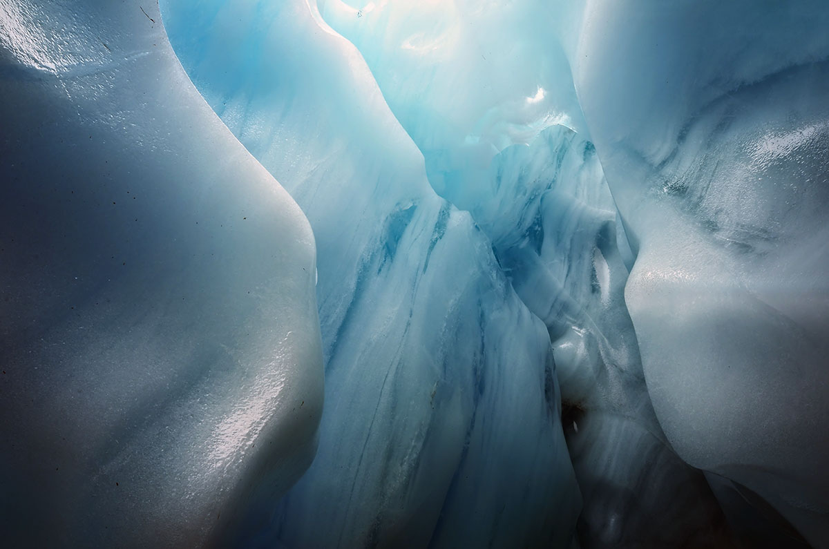 Ice cave in the Fox Glacier, New Zealand