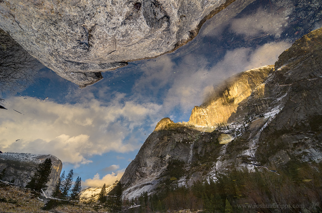 Inversion Half Dome reflected in Mirror Lake, Yosemite.