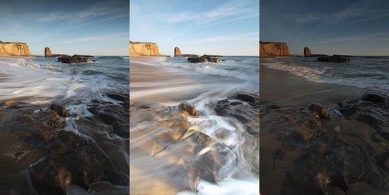 Aperture priority produces inconsistent exposures. 3 shots, back to back at f/22, from L to R: 1/6 s, 1/1.3 s, 1/10 s