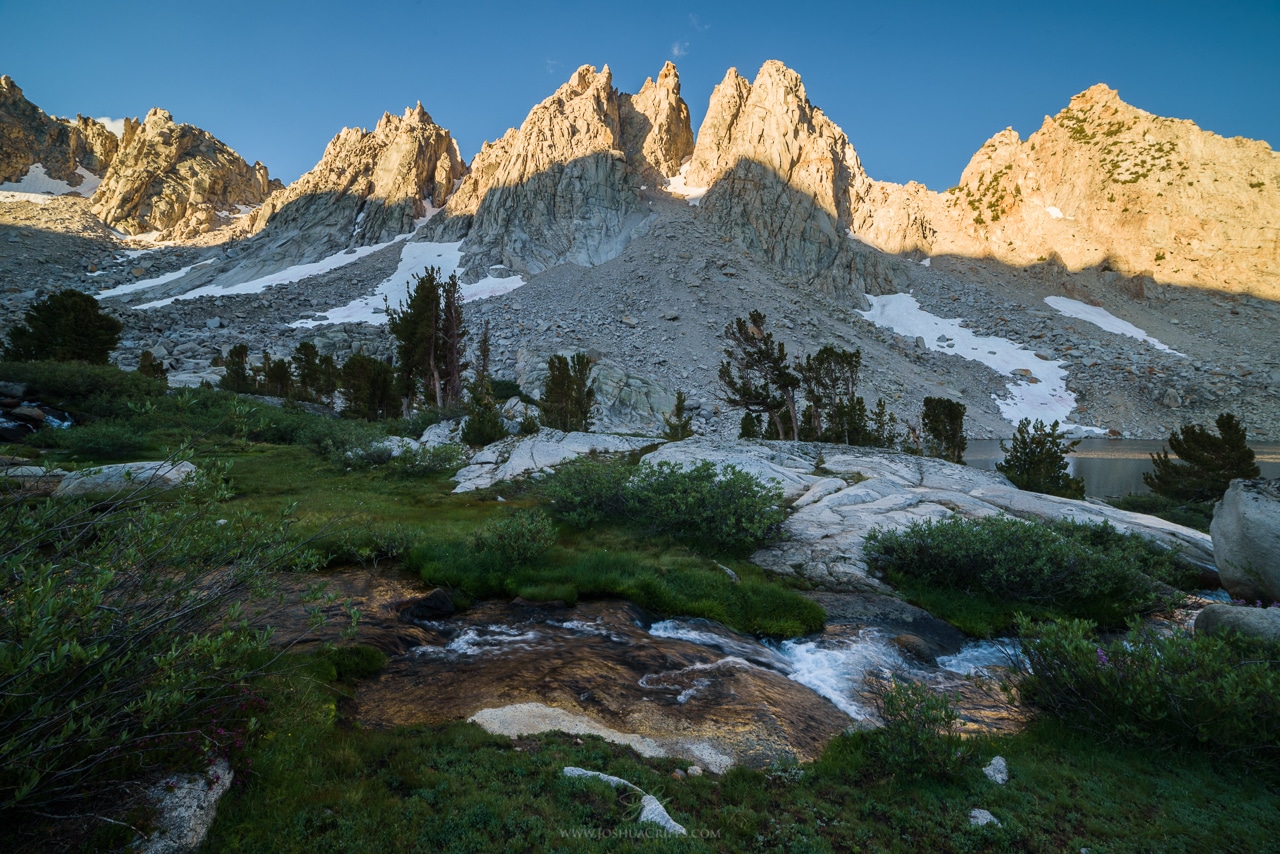 Kearsarge Pinnacles and stream in early morning light.